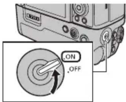 PANASONIC DMWBG1 - 2Drehen Sie den ON/ OFF-Betriebsschalter am Akku-Griff auf [ON]. - 1