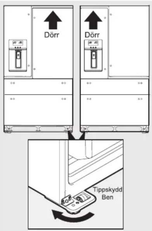 AEG RMB954E9VX - Nivellering av kylskåp och inriktning av kylskåpsdörr (om nödvändigt) - 1