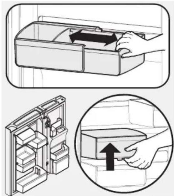AEG RMB954E9VX - Följ anvisningarna nedan för att flytta dörrfack mellan olika skenor: - 1