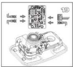 Technical diagram of an electronic device with labeled components and directional arrows indicating assembly or control flow.