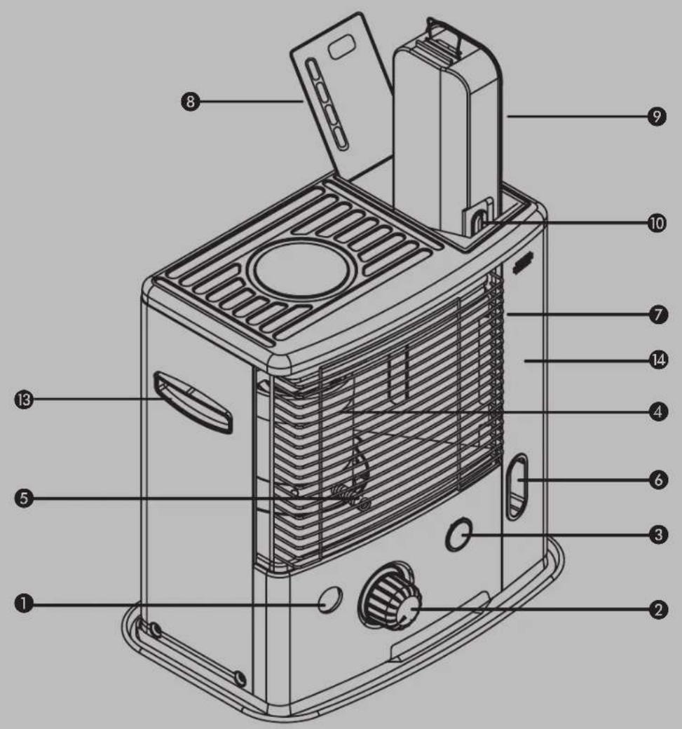 Technical diagram of a multi-chamber air conditioner unit with numbered parts for identification