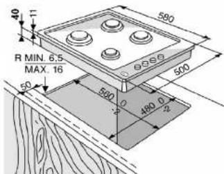 LADEN PGS 300IX - DIMENSIONS DE LA TABLE DE CUISSON ET DU PLAN DE TRAVAIL (mm) - 1