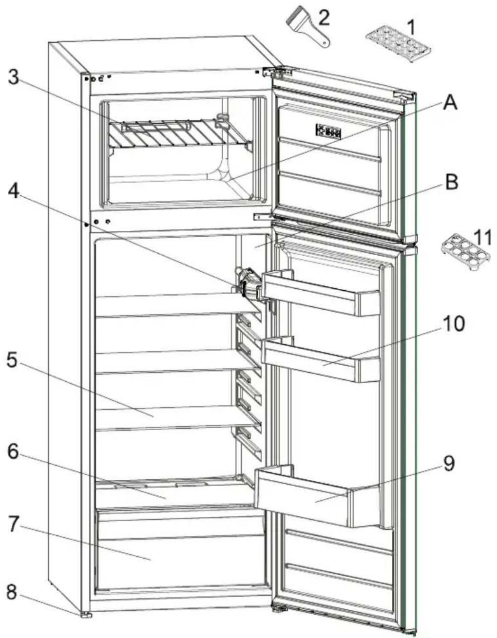 WESTLINE DDW213WH - THE PARTS OF THE APPLIANCE AND THE COMPARTMENTS - 1