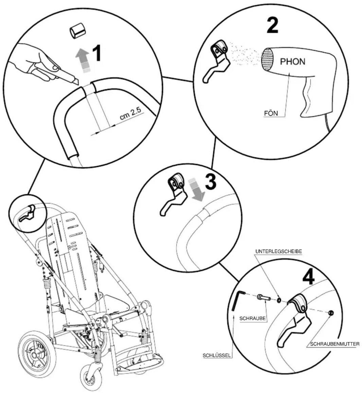 Life & Mobility Novus - B-HEBEL FÜR DIE HANDBREMSE MONTIEREN. - 1
