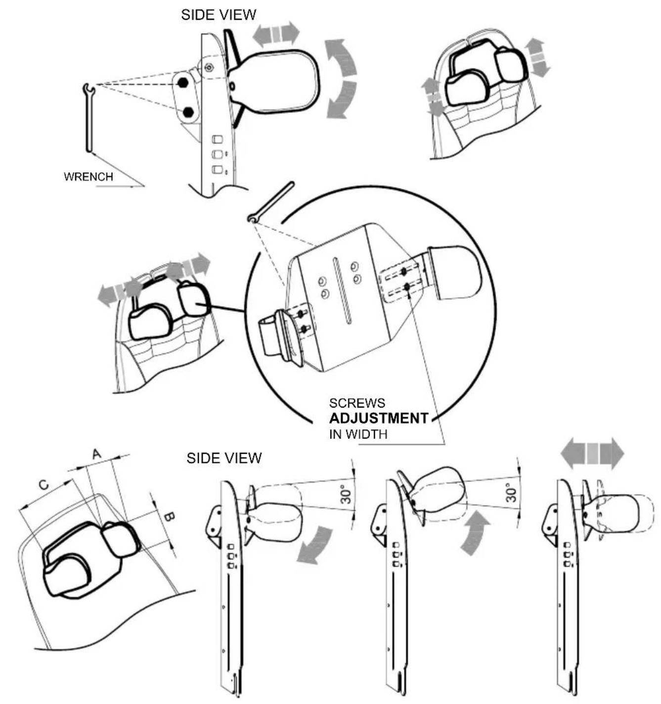 Life & Mobility NewBug - TO ADJUST THE POSITION OF THE HEADREST, SLIGHTLY LOOSEN THE SCREWS LOCATED BEHIND THE HEADREST WITH THE PROVIDED WRENCH - 1