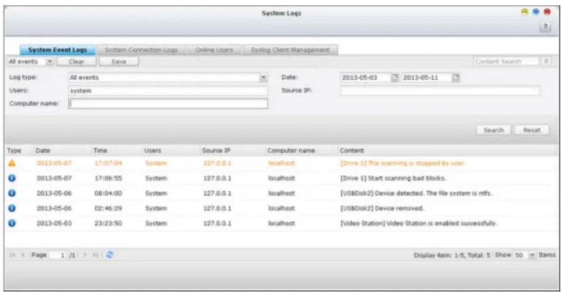 QNAP VS8124URP PRO+ - Recherche avancée dans les journaux - 1