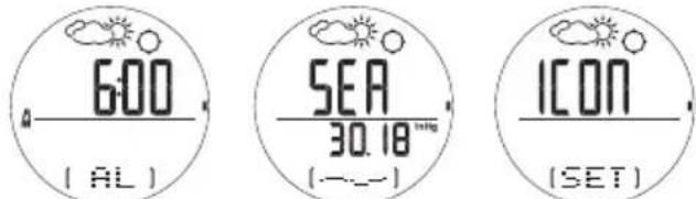 OREGON SCIENTIFIC RA282 - AJUSTE DE LA ALARMA DE ALTITUD / NIVEL DEL MAR / ICONO DE TIEMPO ATMOSFERICO - 1