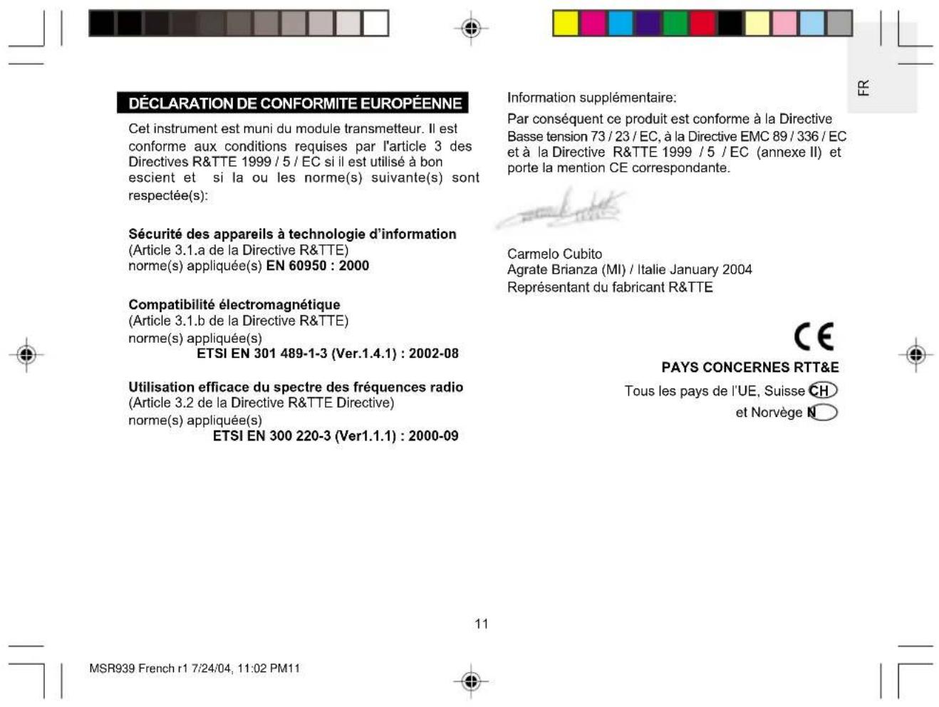 OREGON SCIENTIFIC MSR939 - DECLARATION DES RESPONSIBILITES - 2