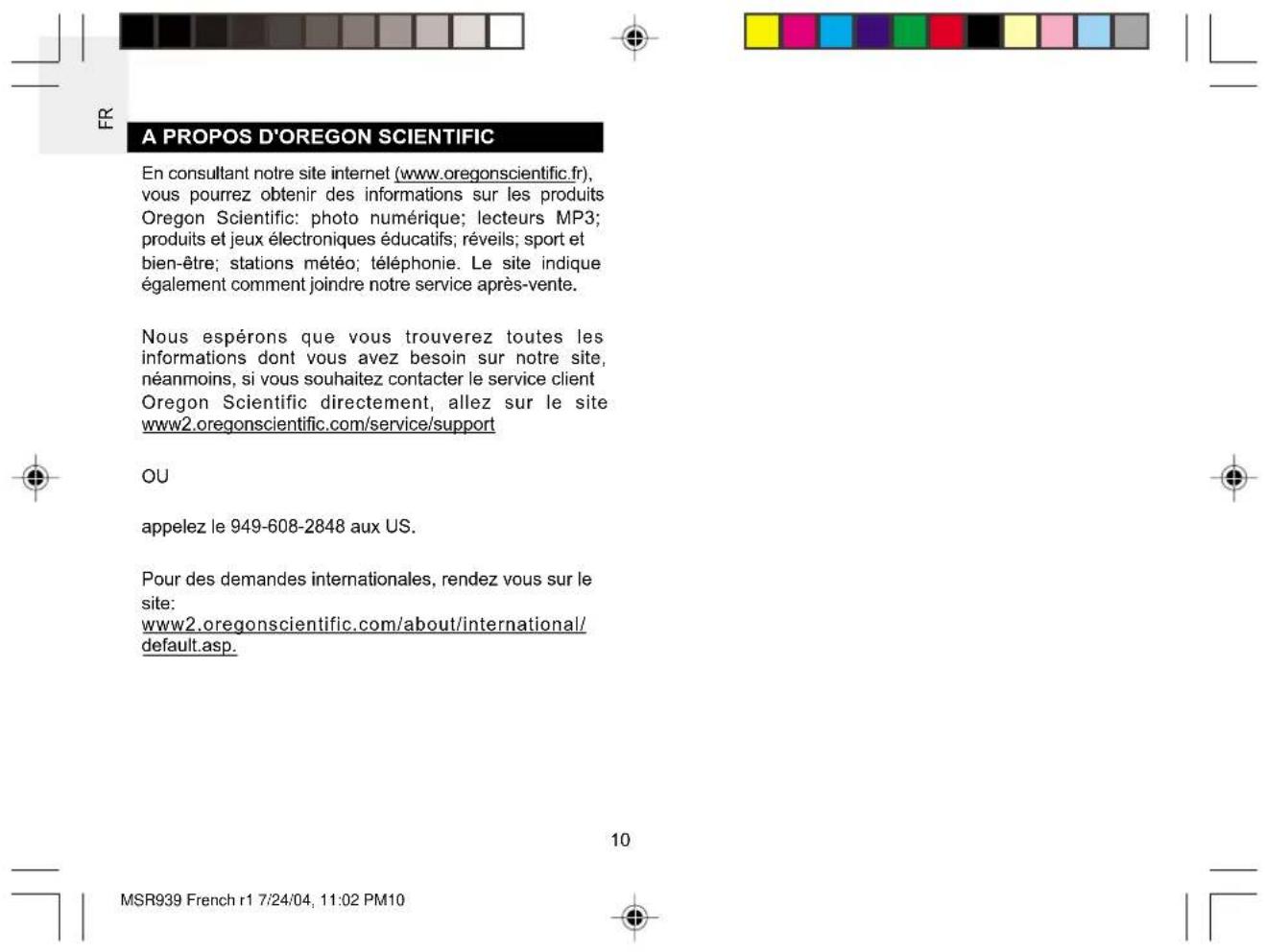 OREGON SCIENTIFIC MSR939 - DECLARATION DES RESPONSIBILITES - 1