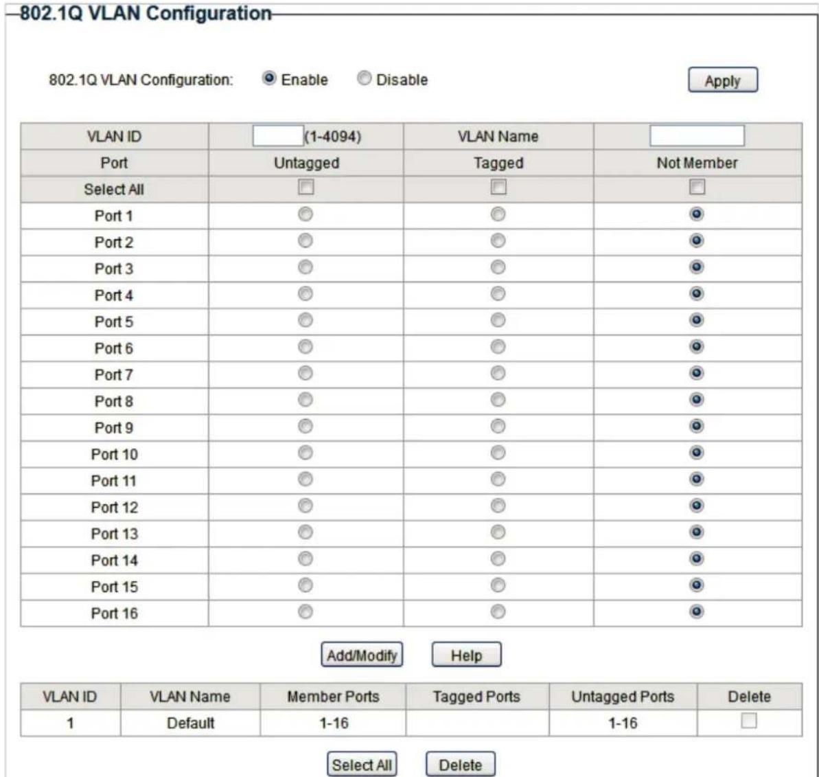 TP-LINK TLSG1016DE - Configuration du VLAN - 1