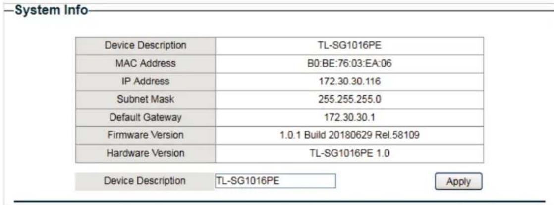TP-LINK TLSG1016DE - 2.1Voir les informations système - 1