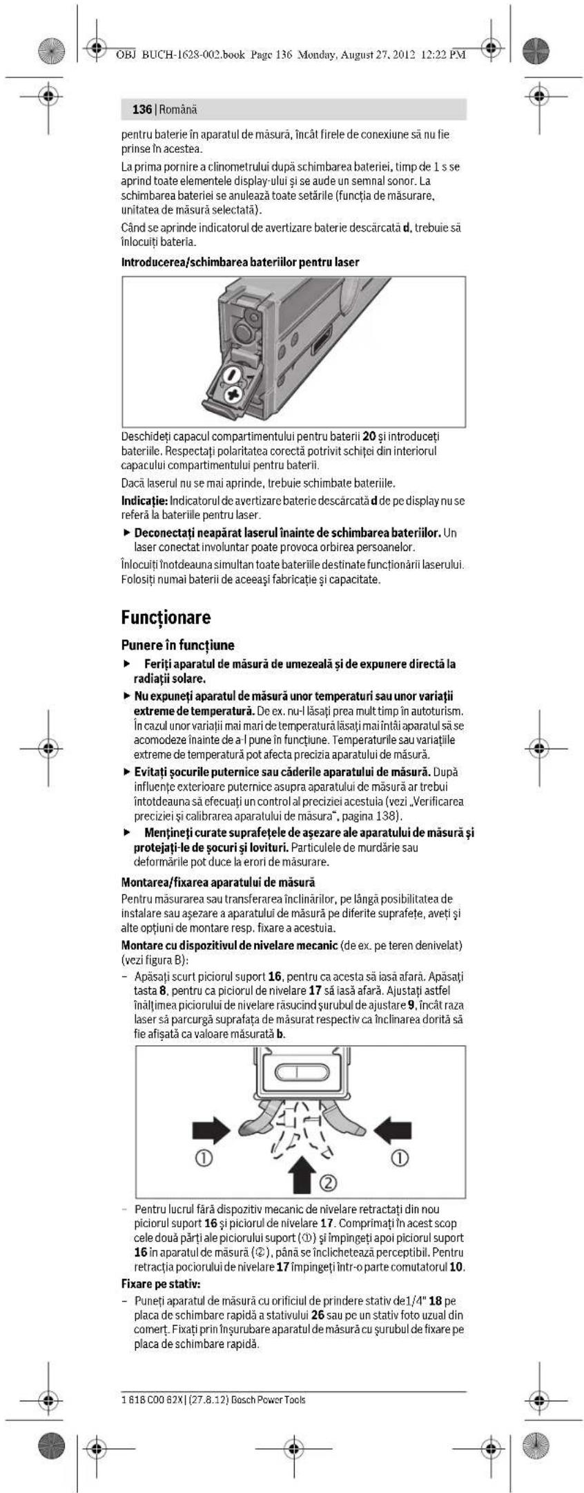 BOSCH GIM 60L - Introducerea/extragerea bateriei clinometrului - 1