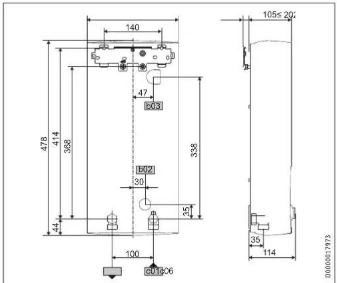 STIEBEL ELTRON DHBE 21 SLi electronic - Cotes et raccordements - 1