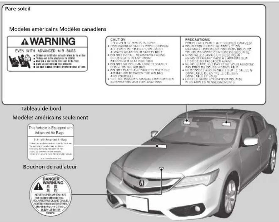 Acura ILX (2018) - Emplacements des étiquettes - 1