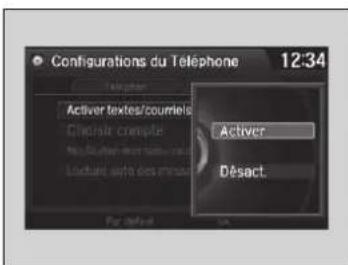 Acura ILX (2018) - Pour régler l'option de message texte/courriel - 1