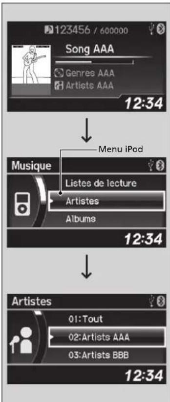 Acura ILX (2018) - Comment désir un fichier à partir du menu de l'iPod - 1