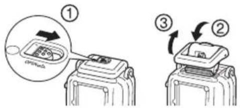 CANON PowerShot SD770 IS - Slide the lock button as shown, and release the catch to open the back cover. - 1