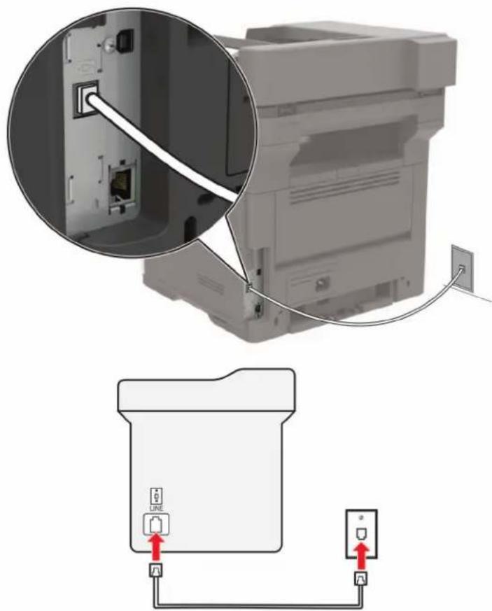 LEXMARK MX321adw - Configuration 1: L'imprimante est connectee à une ligne de télécopie dédiée - 1