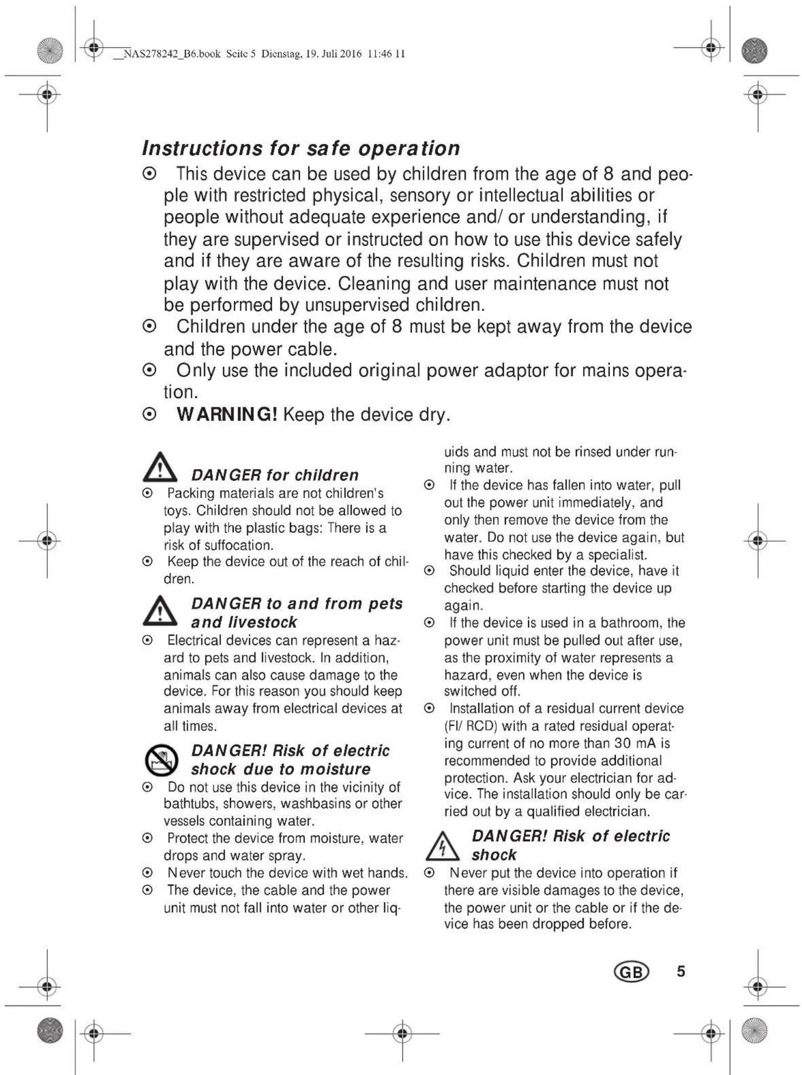 SILVERCREST SHBS 500 B2 - Warnings - 2