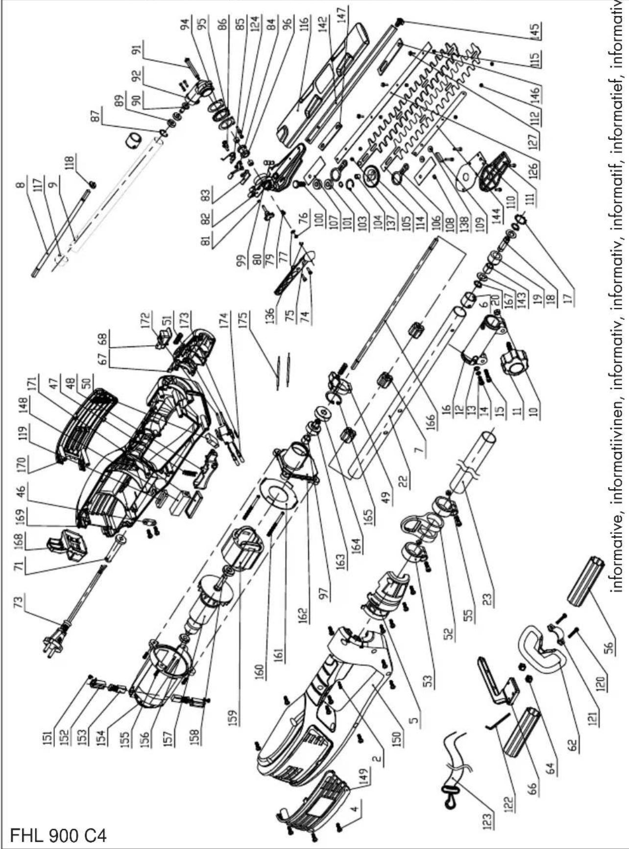 FLORABEST FHL 900 C4 - Exploded Drawing Rajäytyskuvat Explosionsrittingar   Eksplosjonstegning Éclaté des pieces détachées Explo-sietekening Explosionszeichnung - 1