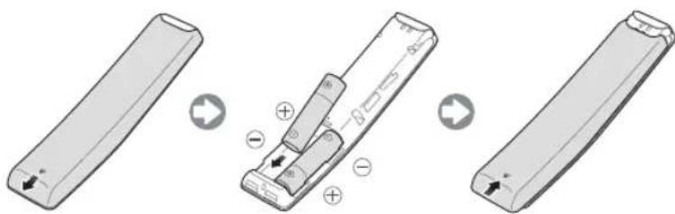 SAMSUNG UE55MU6275U - Colocação de pilhas no telecomando inteligente da Samsung - 1