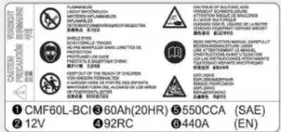 KIA Carens (2015) - Étiquette de capacité de la batterie (voir l'exemple) - 1