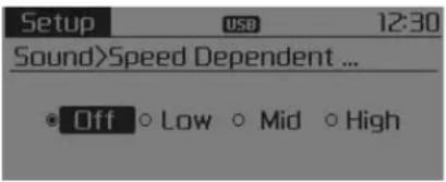 KIA Carens (2015) - Speed Dependent Volume Control (SDVC) (VVSV, Variation du volume selon la vitesse) - 1