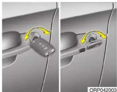 KIA Carens (2015) - Verrouillage des portes depuis l'extérieur du véhicule - 2