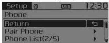 KIA Carens (2015) - Phone Setup (Configuration du téléphone) (pour les modèles équipés de Bluetooth® Wireless Technology) - 1