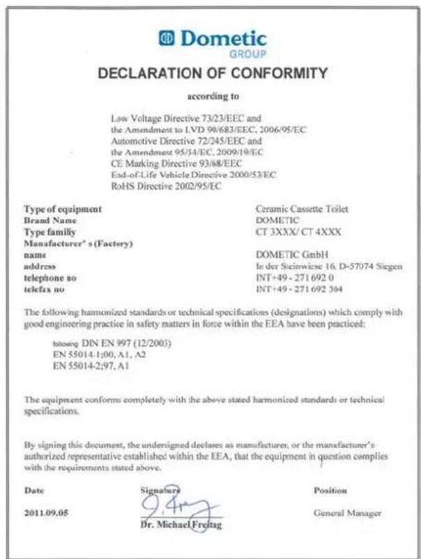 DOMETIC CTS 4050 - Declaration of conformity - 1