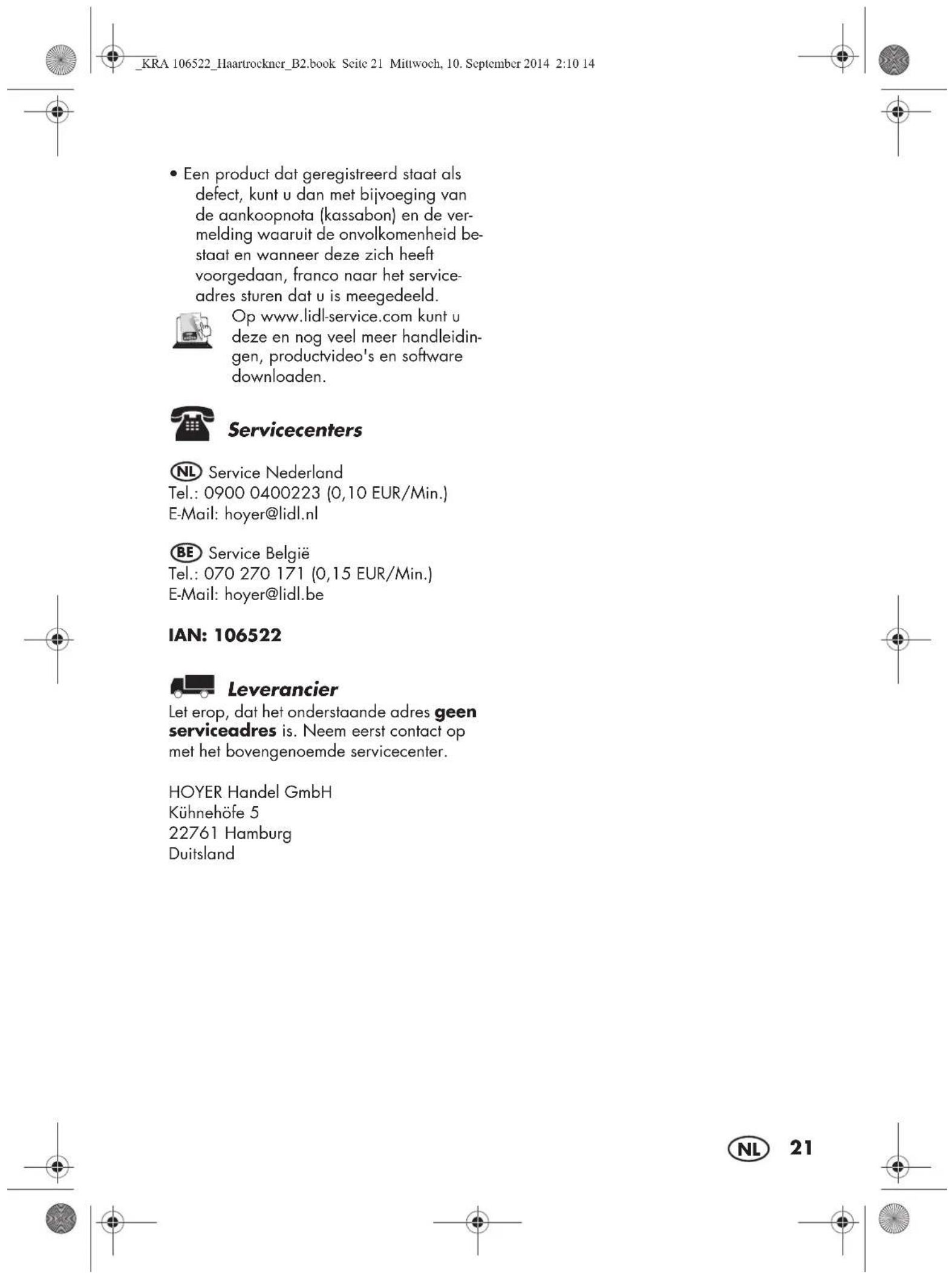 SILVERCREST SHTR 2200 D3 - Afhandeling in geval van garantie - 1