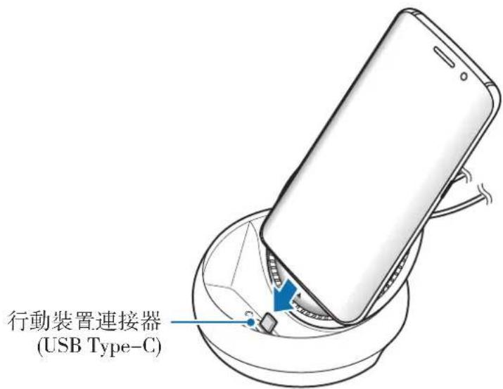 SAMSUNG DeX Station EEMG950 - 請將充電器連接至多媒體底座的充電埠 (USB Type-C)。 - 7