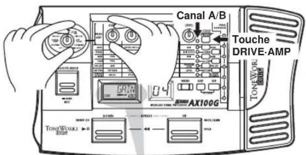 KORG AX100G - Exemple d'édition de l'effet Drive Amp - 1