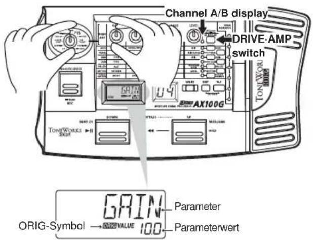 KORG AX100G - Editieren des Drive Amp-Effektes (Beispiel) - 1
