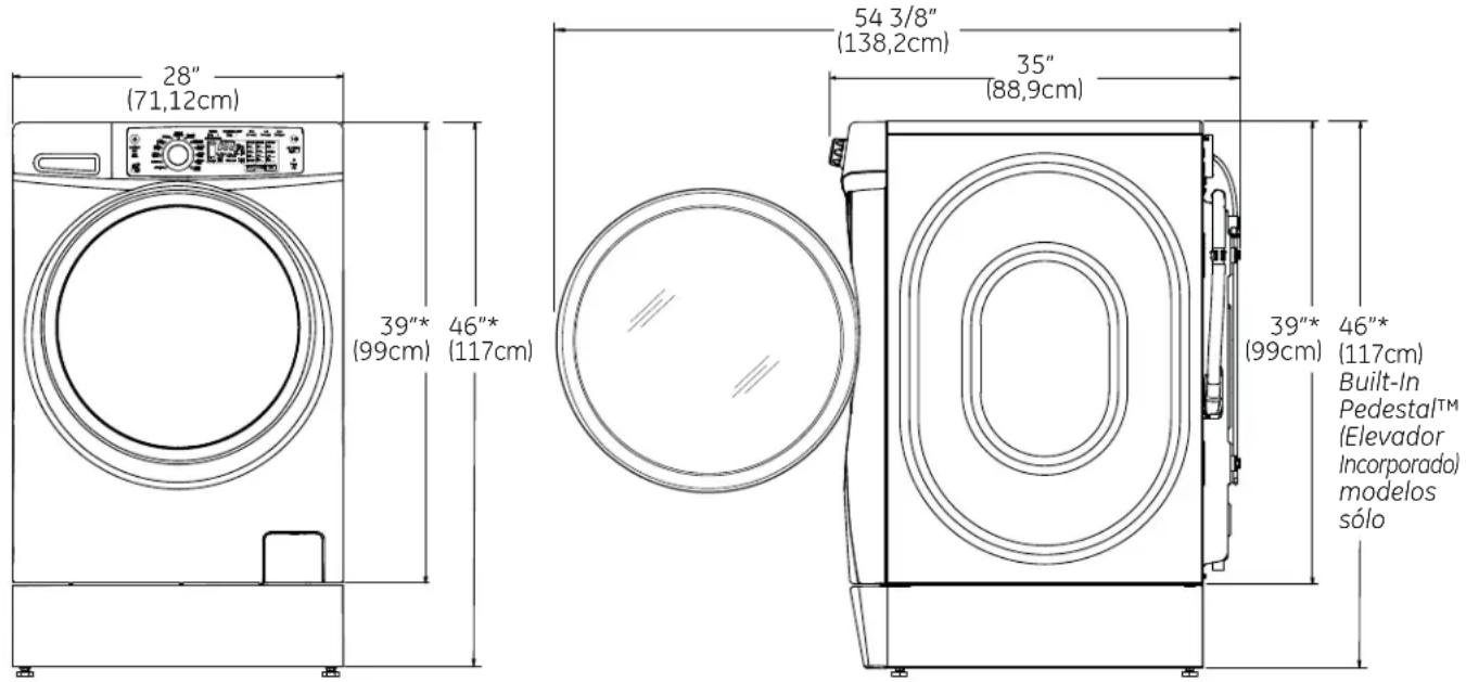 GE GFW490RPKDG - DIMENSIONES APROXIMADAS - 1