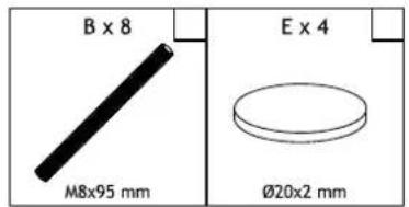 B x 8 M8x95 mm E x 4 Ø20x2 mm