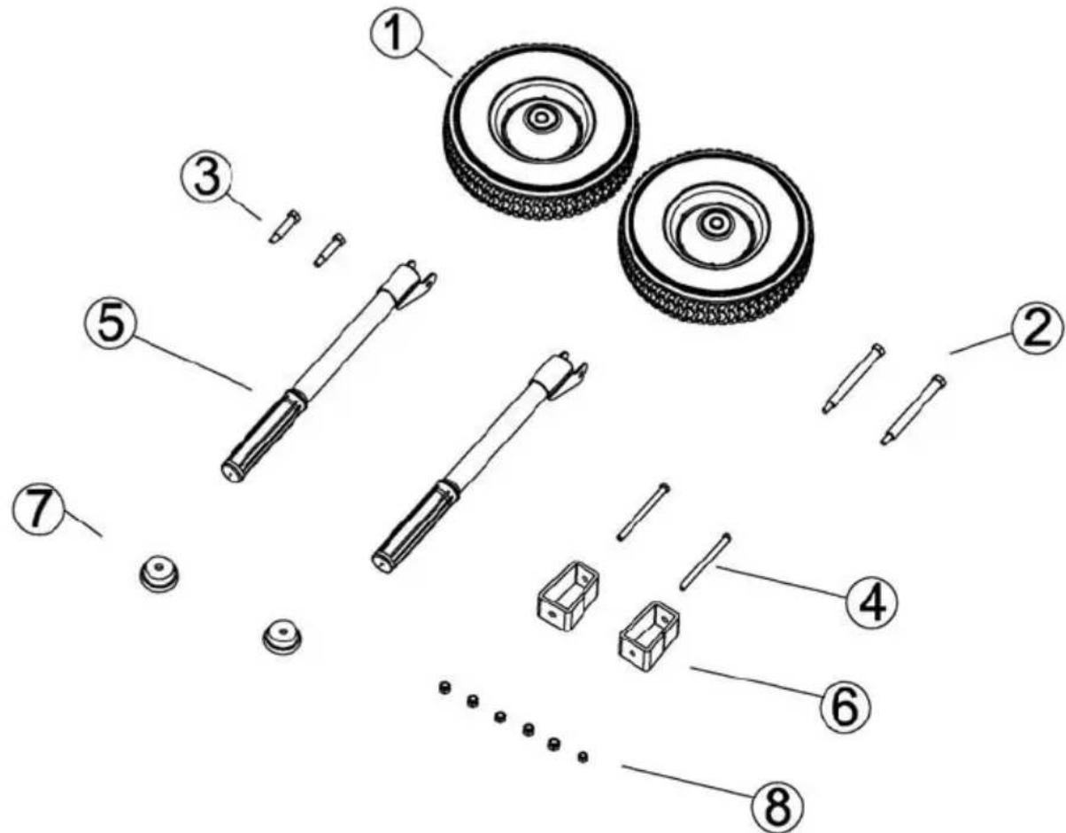 MAKITA EG4550A - Piezas sueltas (kit de ruedas y tiradores) y soporte frontal (solo para los modelos EG4550A, EG5550A y EG6050A) - 1