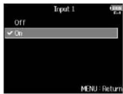 ZOOM F8n - Avec , sélectionnez On, et pressez ↑. - 1