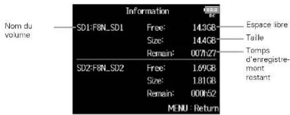 ZOOM F8n - Avec ⚙, sélectionnez Information, et presse: - 3