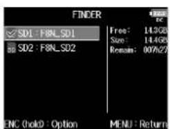 ZOOM F8n - Tournez pour sélectionner la carte SD, le dossier ou la prise que vous souhaitez utiliser. - 1