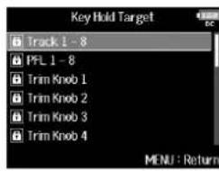 ZOOM F8n - Réglage de blocage des touches (Key Hold Target) - 3