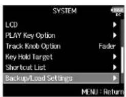 ZOOM F8n - Avec , sélectionnez Backup/Load Settings (sauvegarde/chargement des réglages) et pressez - 1