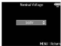 ZOOM F8n - Réglage de la tension nominale de l'alimentation CC (Ext DC) - 3