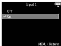 ZOOM F8n - Avec , sélectionnez On, et pressez ↑. - 1