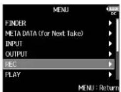 ZOOM F8n - Pressez MENU - 1