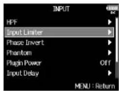 ZOOM F8n - Avec ⏻, sélectionnez Input Limiter (limiteur d'entrée), et pressez ⬆. - 1