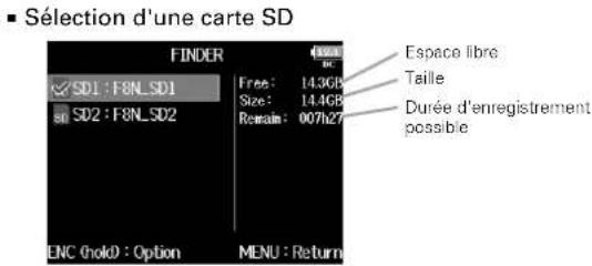 ZOOM F8n - Tournez pour sélectionner la carte SD, le dossier ou la prise que vous souhaitez utiliser. - 5