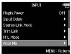 ZOOM F8n - Avec , sélectionnez Auto Mix (mixage automatique), et pressez . - 1