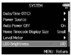 ZOOM F8n - Réglage de la luminosité des LED (LED Brightness) - 2