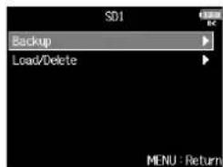 ZOOM F8n - Avec , sélectionnez Backup (sauvegarde), e pressez . - 1